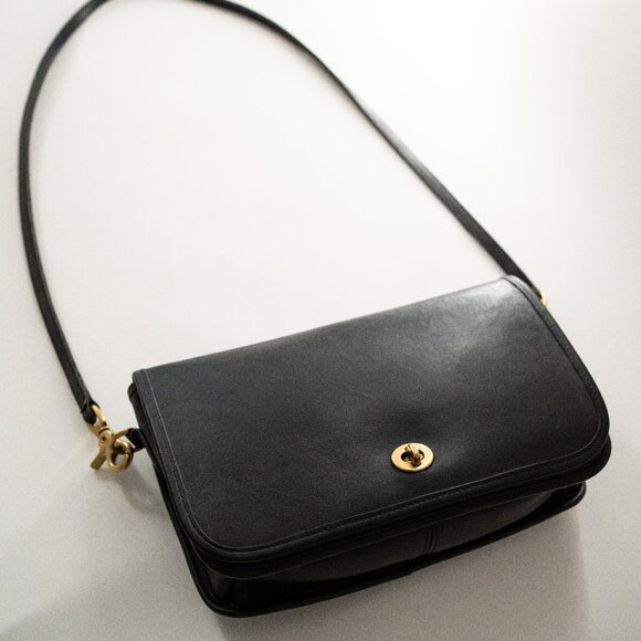 Vintage Coach Convertible Clutch - Black Leather Crossbody Made 1989 - Picture 1 of 16